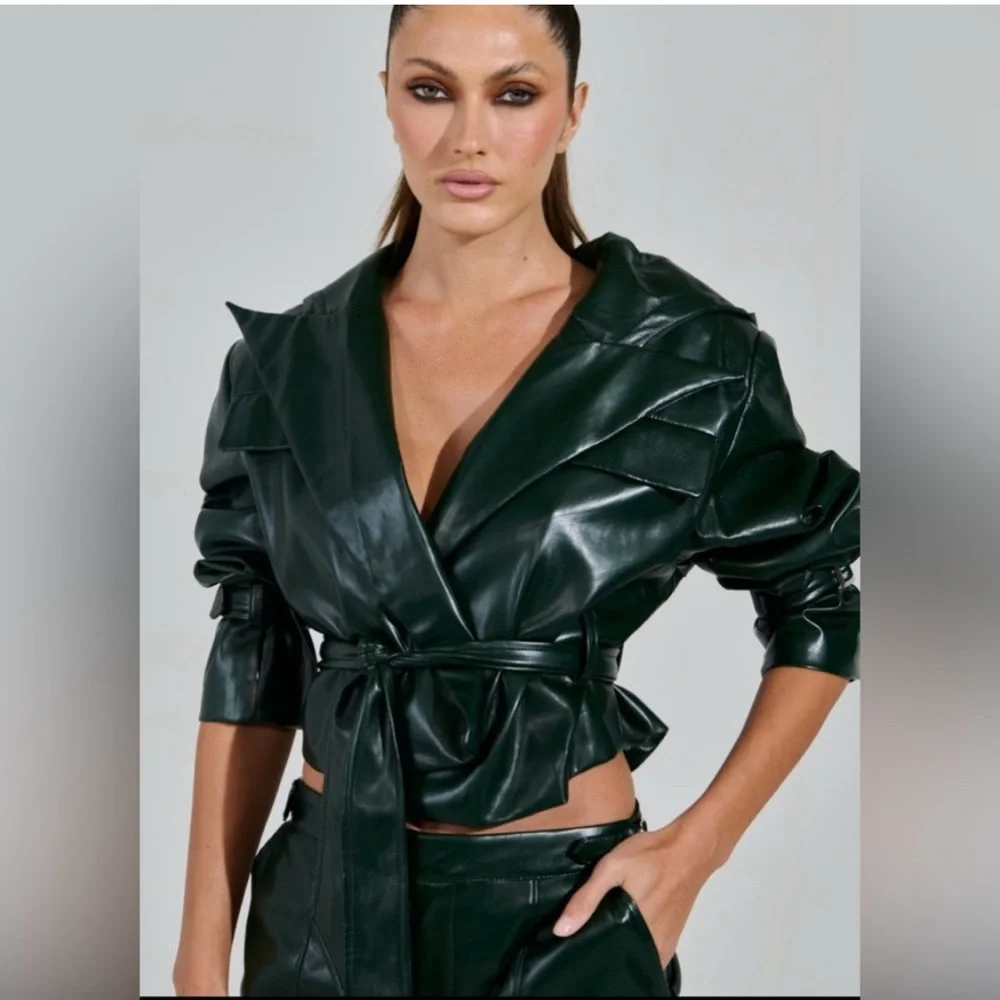 AKIRA Deep Green Faux Leather Butter Soft Jacket with Hood - Picture 3 of 4